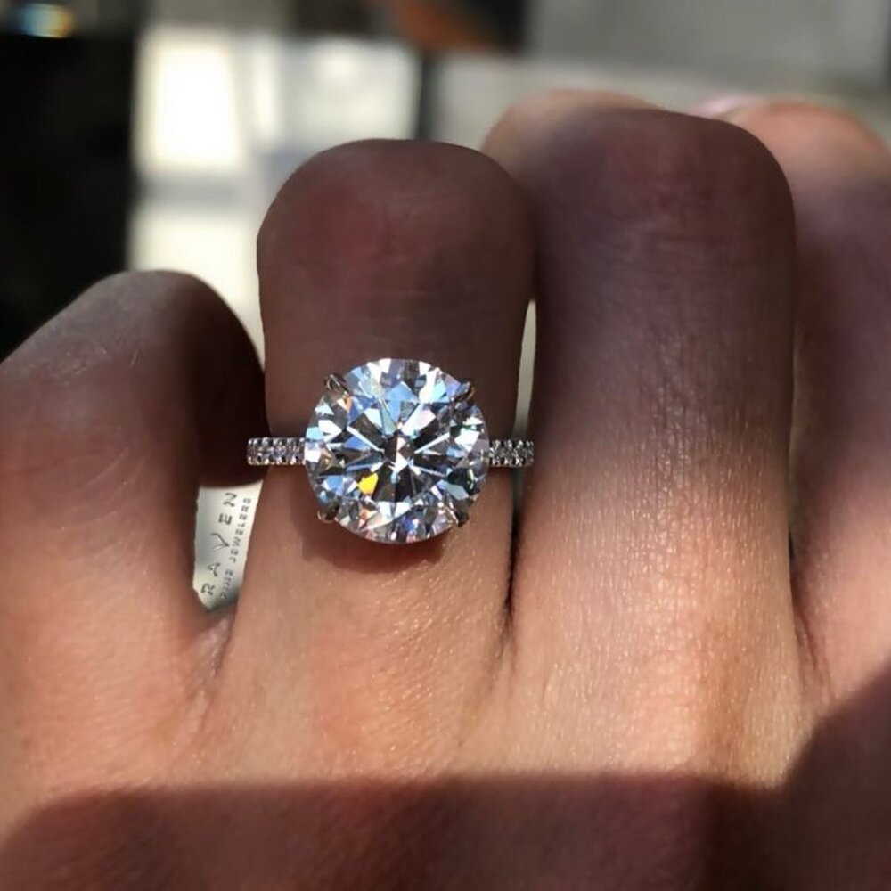 5 Carat Lab Grown Round Diamond & Hidden Halo Pave Bridge Ring